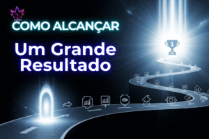 Homem subindo escadaria em montanha em direção à luz, com vários métodos ao lado, simbolizando que a visão clara é mais importante que o método para alcançar um grande resultado.