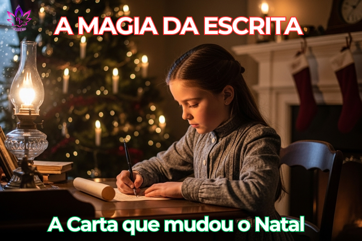 As cartinhas para o Papai Noel Menina Virginia O'Hanlon escrevendo carta para o Papai Noel à luz de velas - História Real e Manifestação