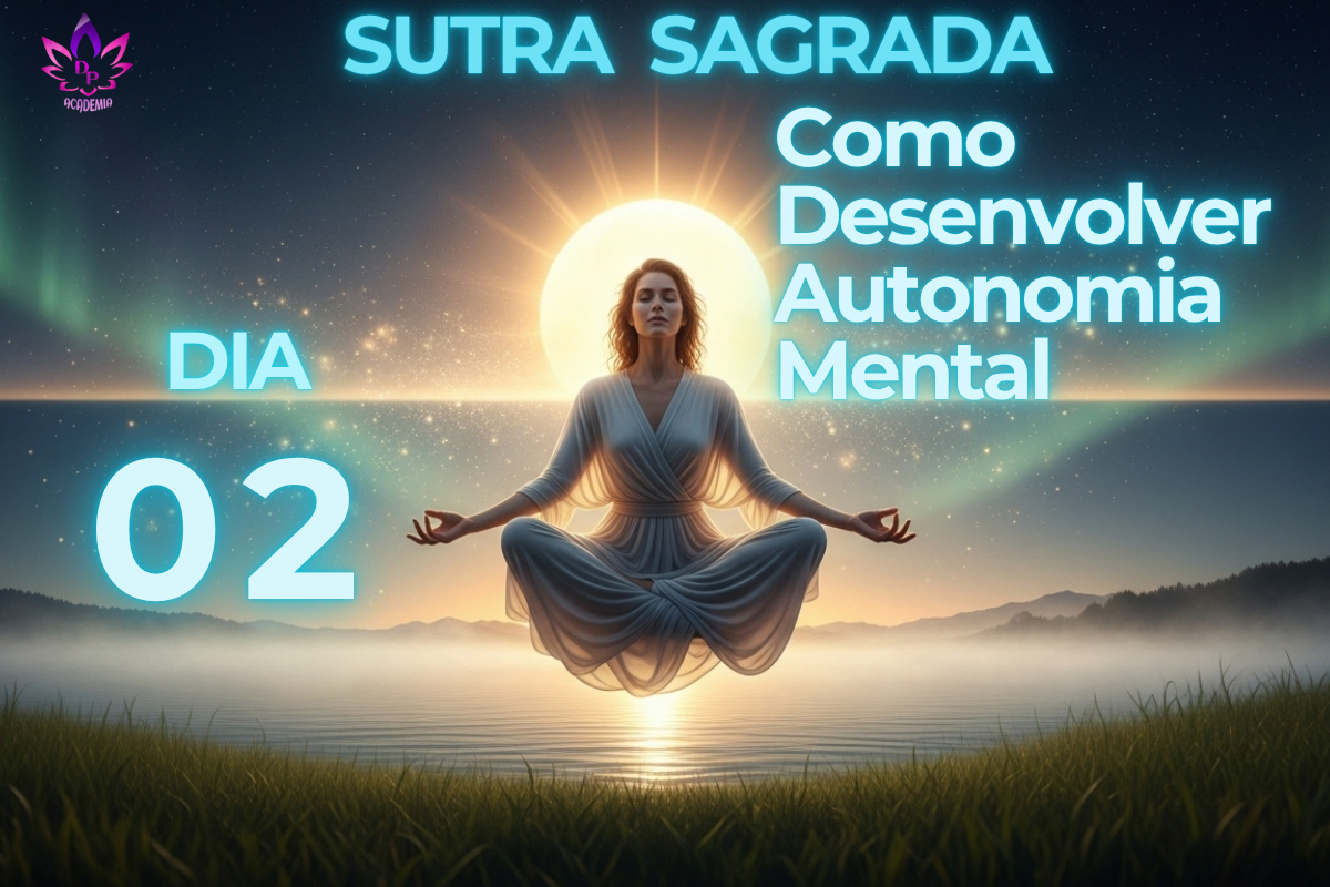 Figura serena com a mão sobre o coração, simbolizando como desenvolver autonomia mental através da sabedoria da Sutra Sagrada Dia 02.