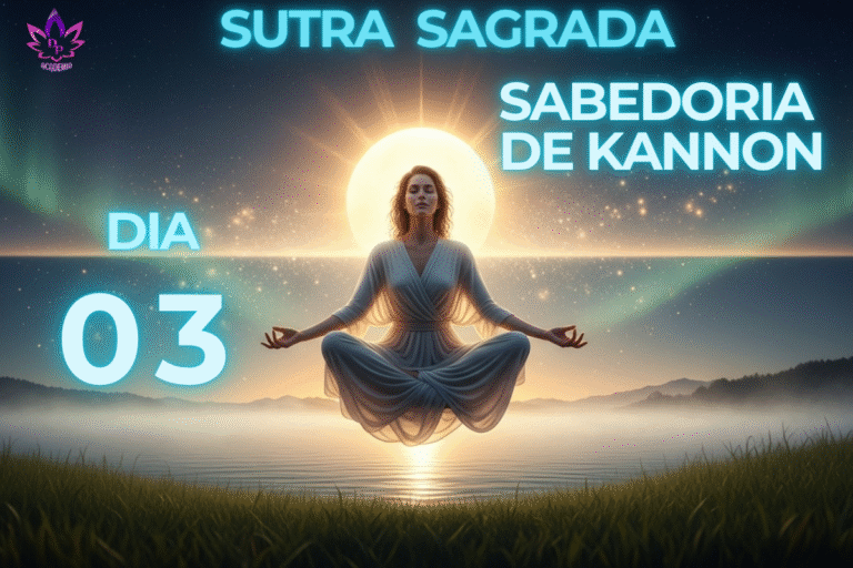 Mulher levitando em meditação (imagem conceito da Sutra Sagrada), representando como encontrar paz interior no Dia 03.