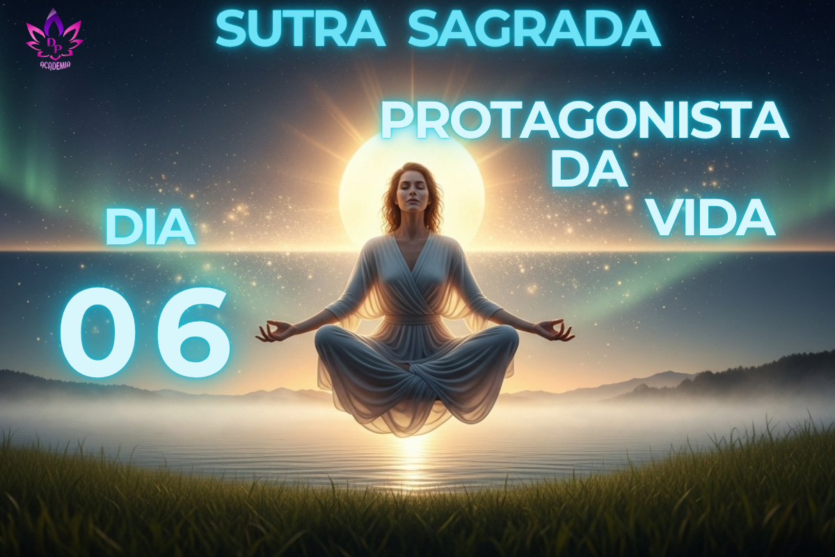 Imagem da Sutra Sagrada com mulher meditando (imagem conceito), representando como ser o protagonista da sua vida no Dia 06.