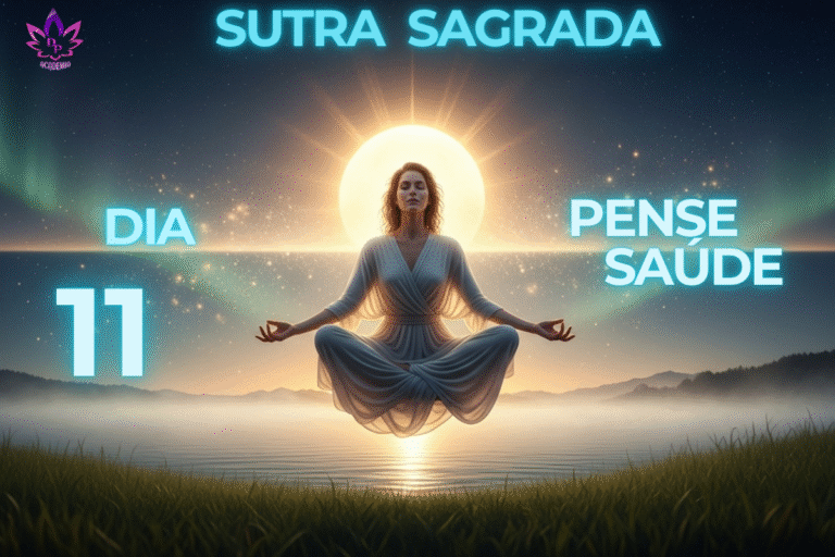 Mulher em estado de meditação profunda, visualizando o poder do pensamento positivo na saúde e na cura.