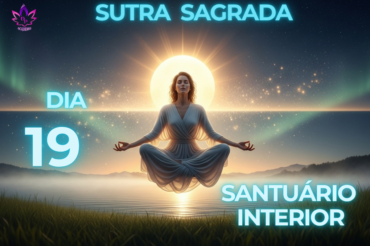 Imagem da Sutra Sagrada com mulher meditando, representando como meditar profundamente para encontrar o santuário interior no Dia 19.