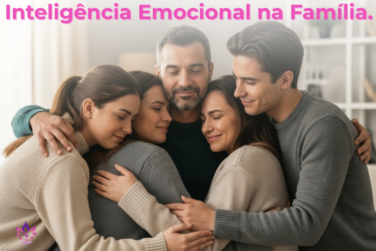 Pai e filhos em um abraço de reencontro emocionante, ilustrando o poder da inteligência emocional na família.