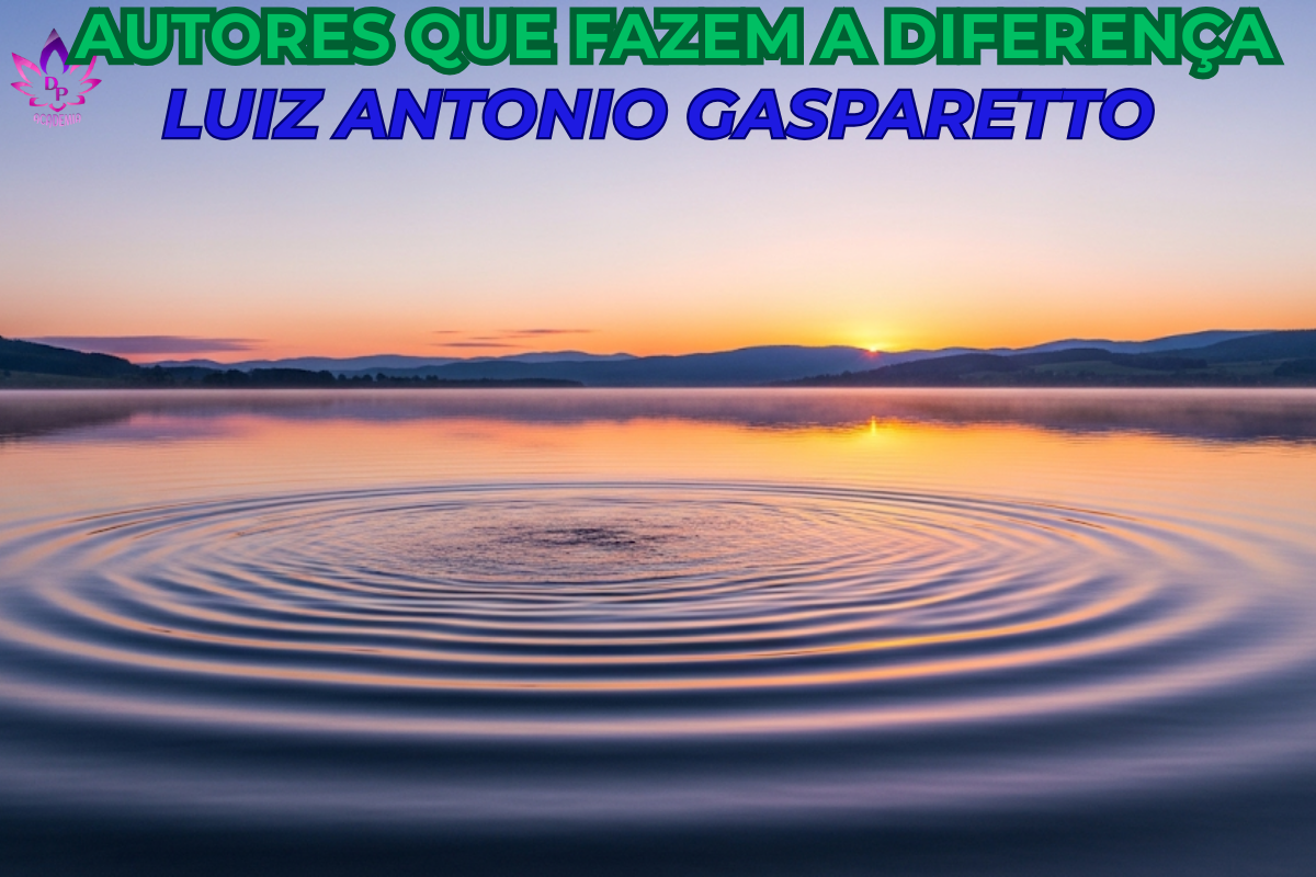 "Imagem conceitual serena de ondas suaves a dissiparem-se num lago calmo ao amanhecer, representando o autor Luiz Antonio Gasparetto e a categoria Autores que Fazem a Diferença."