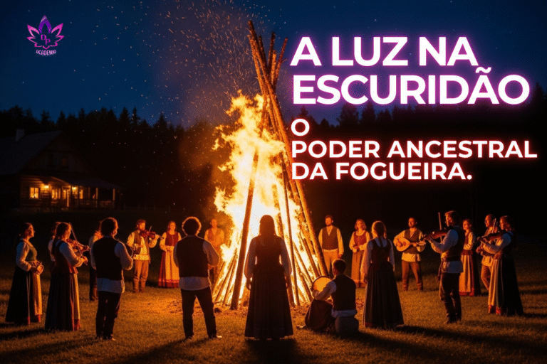 Imagemde uma grande e bonita fogueira de São João sob um céu estrelado, simbolizando a luz, a purificação e a tradição das festas juninas.