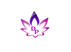 Logo oficial da Descobrindo Poderes, representando uma flor de lótus estilizada em tons de roxo e rosa com as iniciais DP.