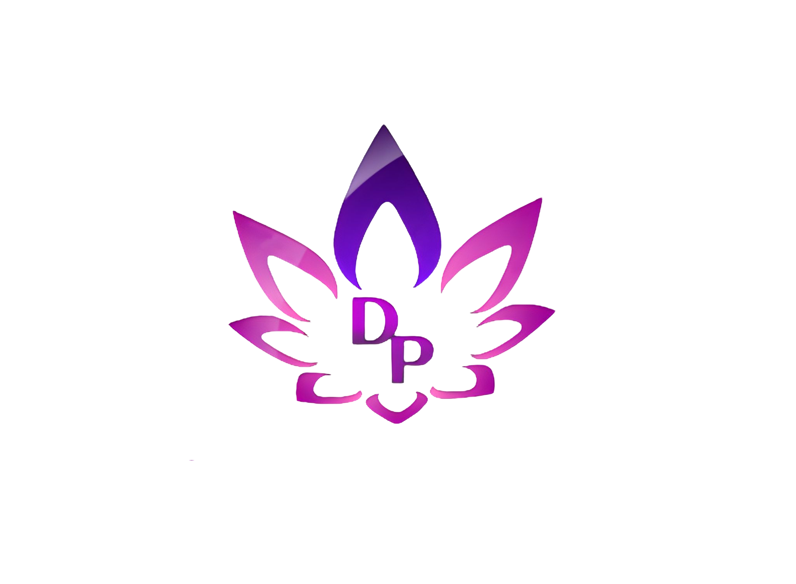 Logo oficial da Descobrindo Poderes, representando uma flor de lótus estilizada em tons de roxo e rosa com as iniciais DP.