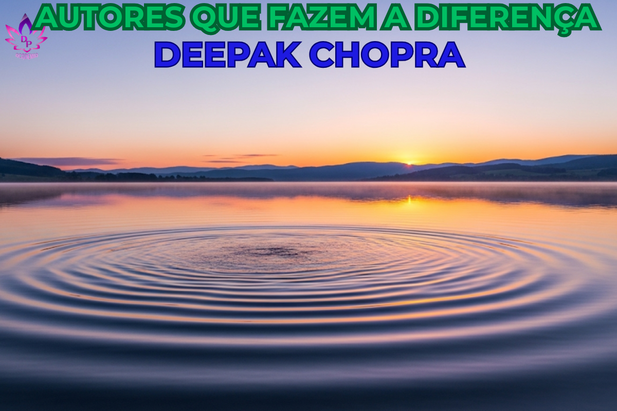 "Imagem conceitual serena de ondas suaves a dissiparem-se num lago calmo ao amanhecer, representando o autor Deepak Chopra e a categoria Autores que Fazem a Diferença."