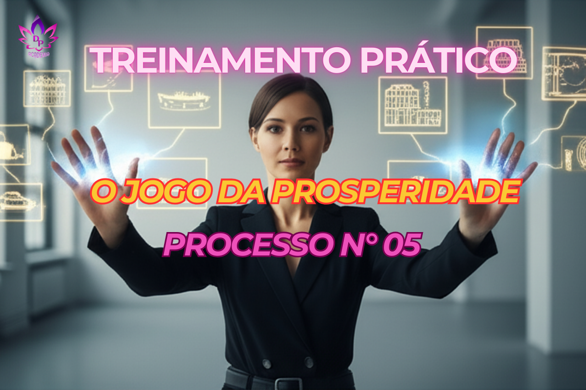 Imagem ilustrativa do **Jogo da Prosperidade**, Processo 05 de Abraham Hicks. Mulher manifestando abundância, representando a prática de reprogramar a mente financeira.