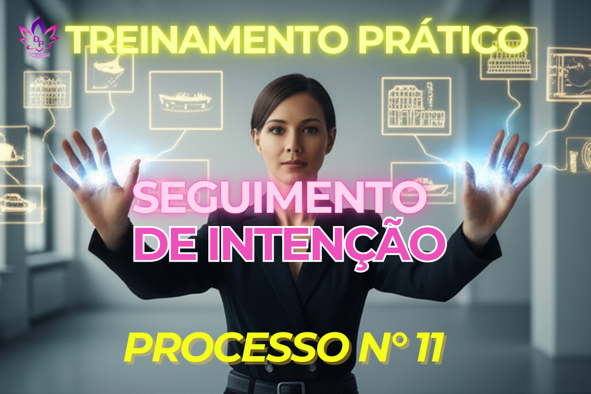 Imagem do Processo 11 de Abraham Hicks, Seguimento de Intenção. Mulher manifestando controle e clareza, representando a técnica de definir intenções para o dia.