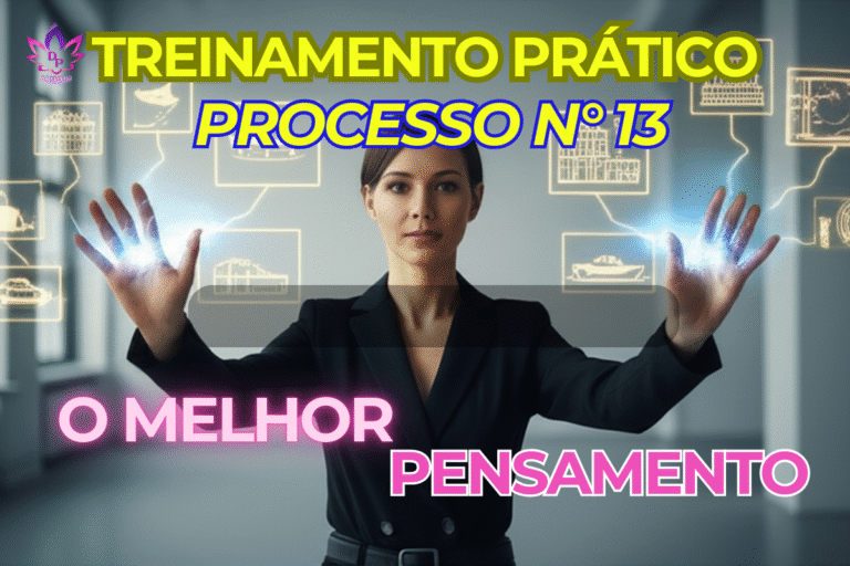 Ilustração do Processo 13 de Abraham Hicks, Que Pensamento Traz Melhor Sentimento? Mulher manifestando paz, representando a escolha consciente de pensamentos.