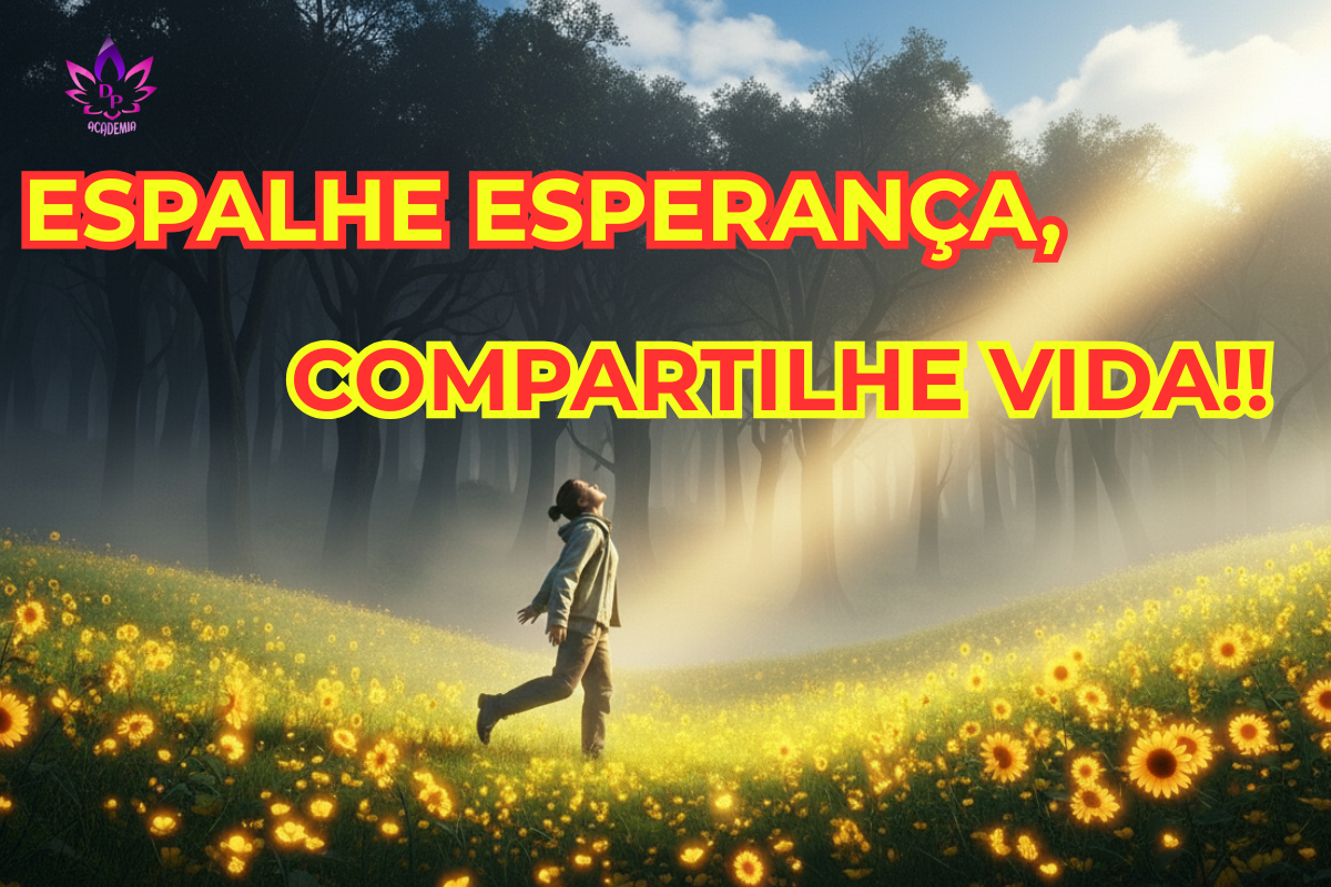 Pessoa saindo de uma floresta escura em direção a um campo ensolarado, simbolizando a esperança e a superação na campanha do Setembro Amarelo.