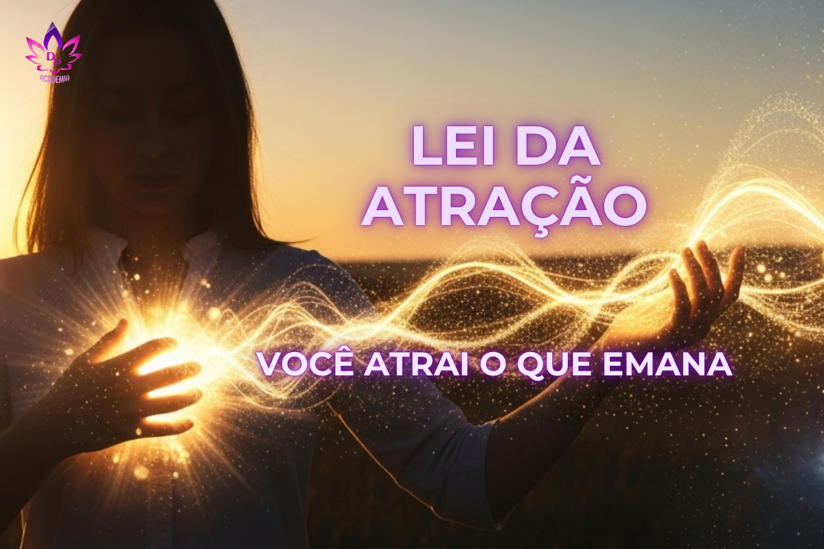 Mulher emanando energia dourada do coração, representando a mensagem de Mariana Rios e a Lei da Atração.