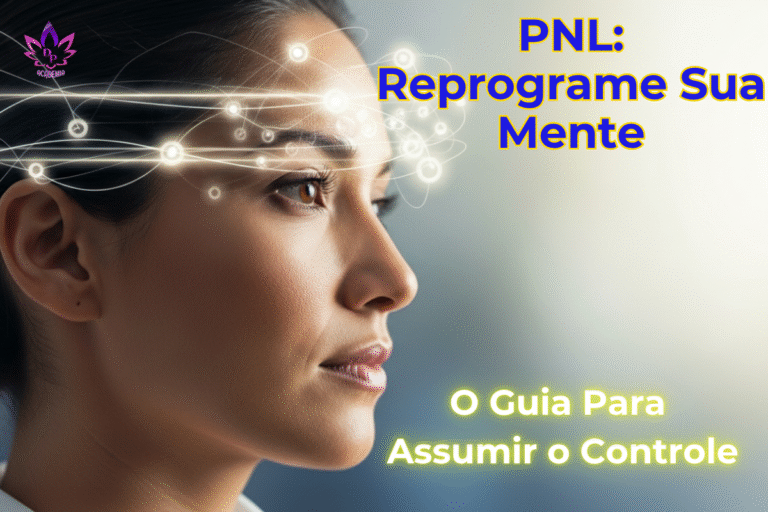 Mulher com conexões mentais luminosas, representando a Programação Neurolinguística (PNL) e a clareza da mente.