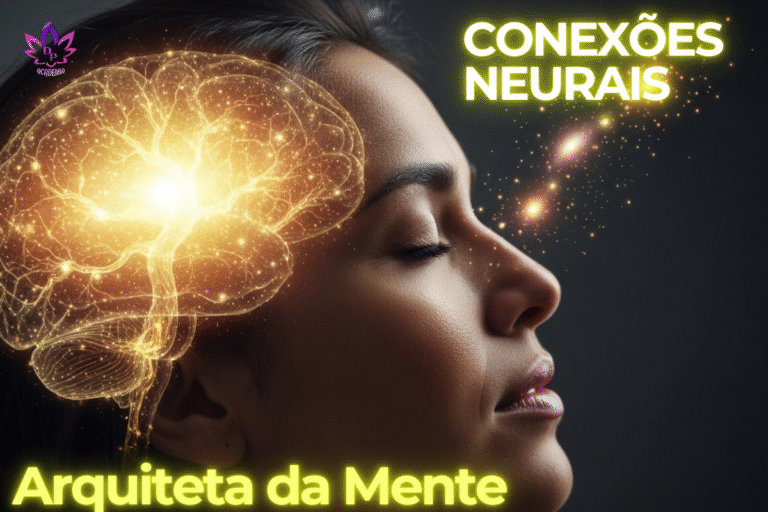 Perfil de uma pessoa com os olhos fechados e uma representação de conexões neurais brilhantes sobre sua cabeça, ilustrando o que são conexões neurais.