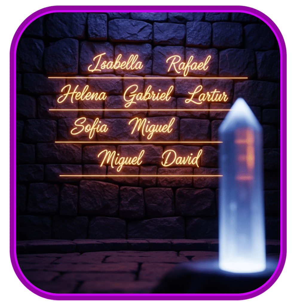 Mural de pedra com nomes de apoiadores em neon e um pilar de cristal, simbolizando a recompensa Pilar Fundador da campanha Missão Expansão.