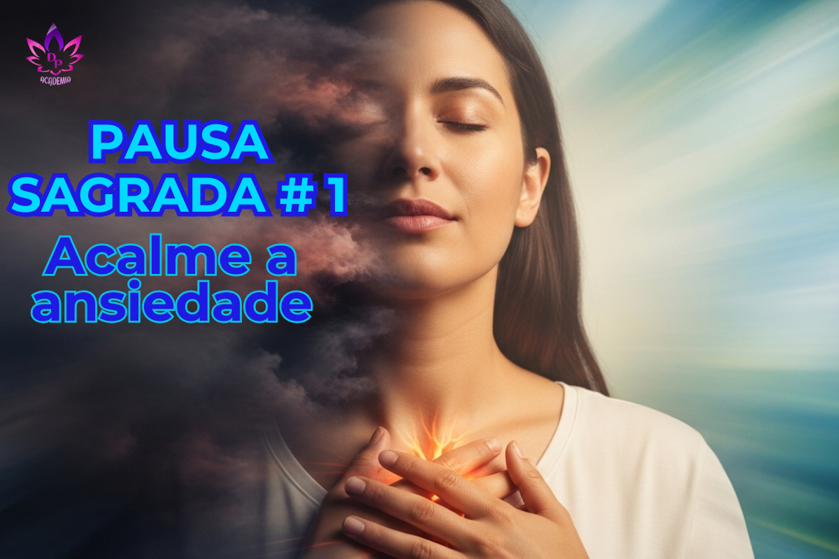 Mulher aprendendo como acalmar uma crise de ansiedade durante a Pausa Sagrada #01, usando a respiração para encontrar a paz.