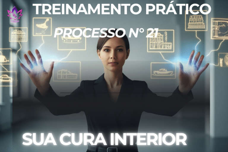 Imagem do Processo 21, **Cura Interior**. Pessoa em estado de profundo relaxamento e alívio, simbolizando a entrega e a **reivindicação da saúde**.