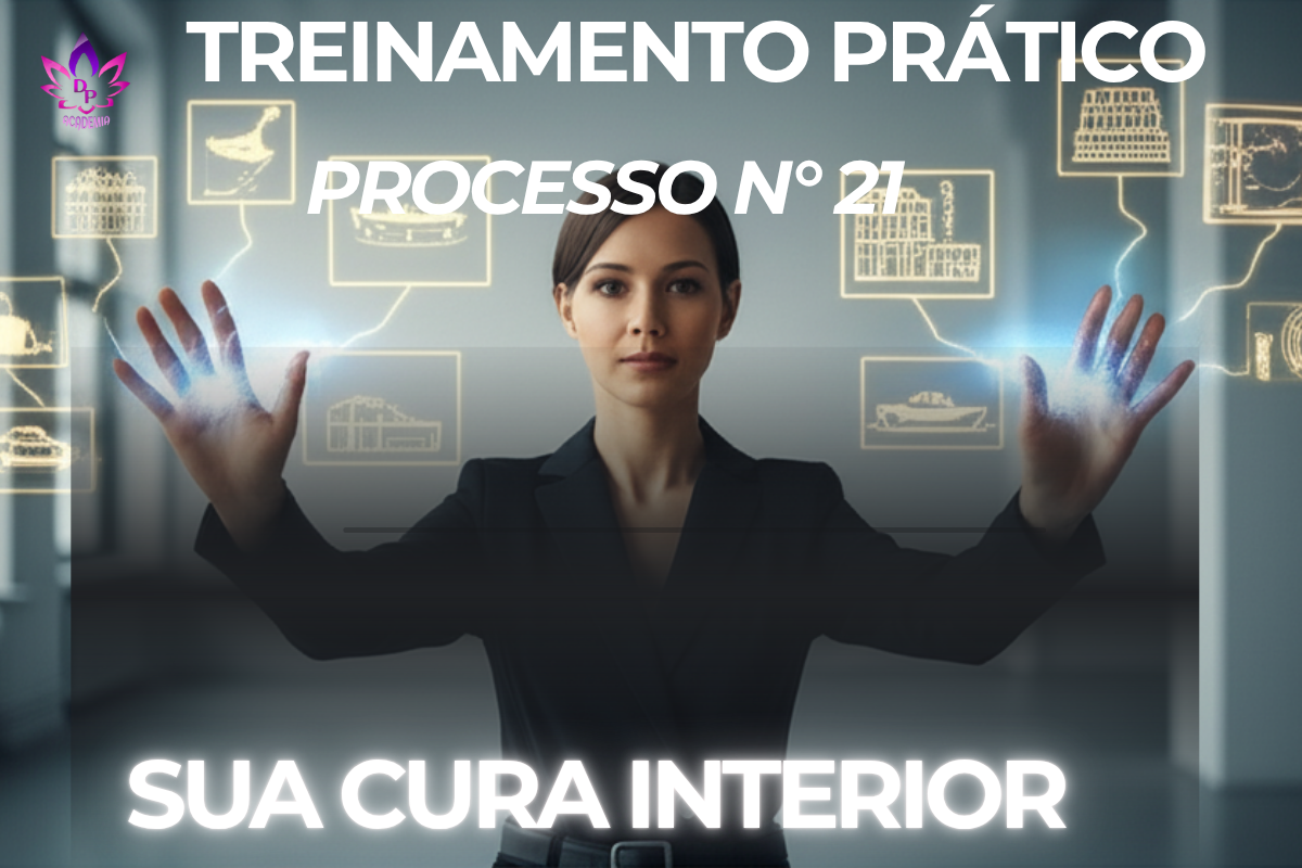 Imagem do Processo 21, **Cura Interior**. Pessoa em estado de profundo relaxamento e alívio, simbolizando a entrega e a **reivindicação da saúde**.