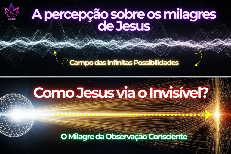 Percepção sobre os milagres de Jesus. Comparação visual entre o estado de onda não observado e o colapso da matéria em partículas através da observação.