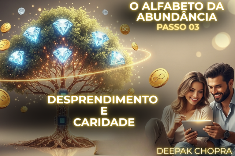 Alfabeto da Abundância Passo 03: Representação de fluxo e partilha baseada nos ensinamentos de Deepak Chopra sobre desprendimento.