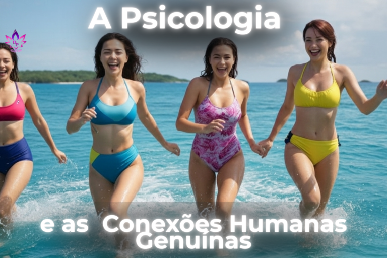 Mulheres sorrindo e correndo na água, representando a psicologia da felicidade e saúde mental.