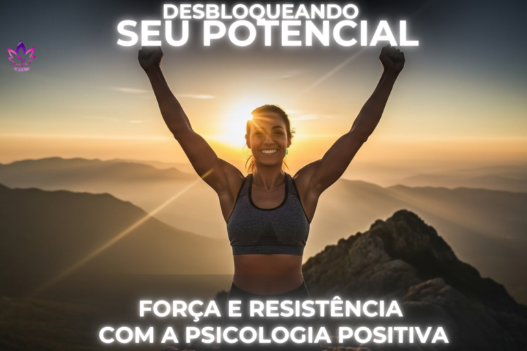 Mulher celebrando conquista no topo de uma montanha representando a psicologia positiva para força e resistência mental.