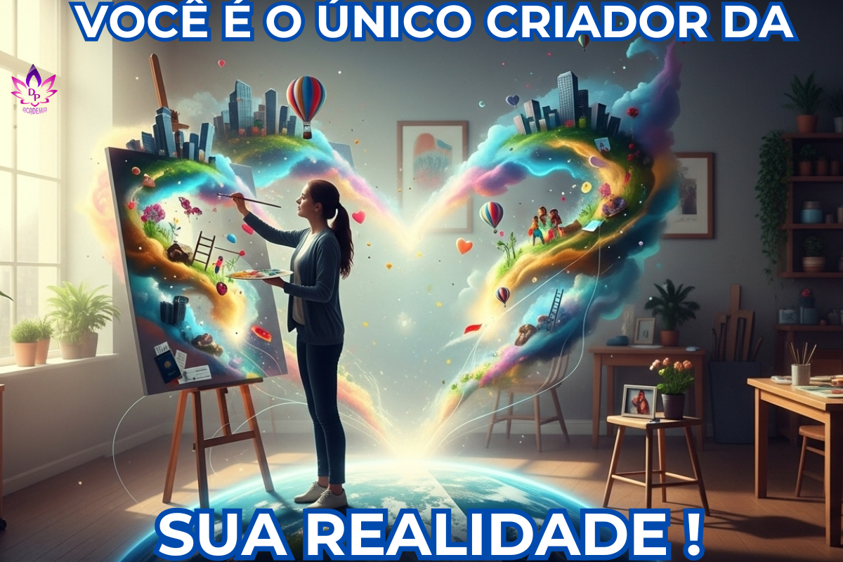 Mulher pintando um quadro de desejos representando que você é o único criador da sua realidade.