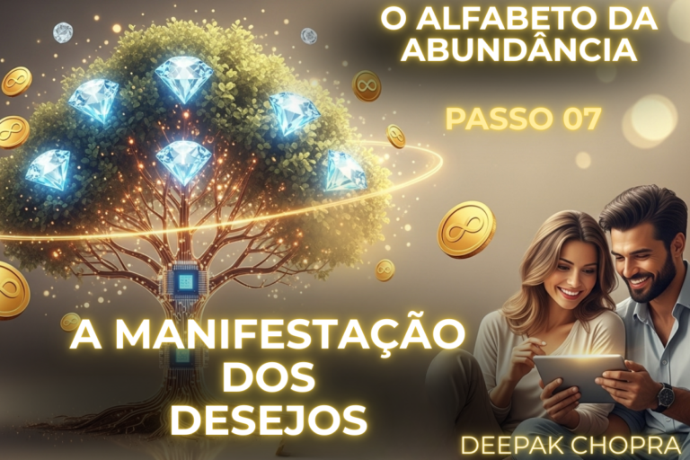 Alfabeto da Abundância Passo 07: Ilustração de Zaira e Táric praticando a técnica do vão para manifestar desejos com Deepak Chopra.