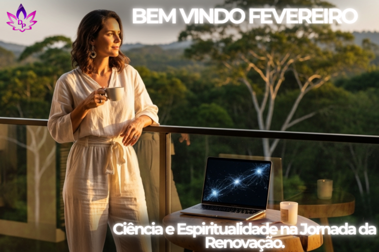 Mulher em momento de clareza mental no verão brasileiro, simbolizando o significado de fevereiro e a renovação da Academia Descobrindo Poderes.