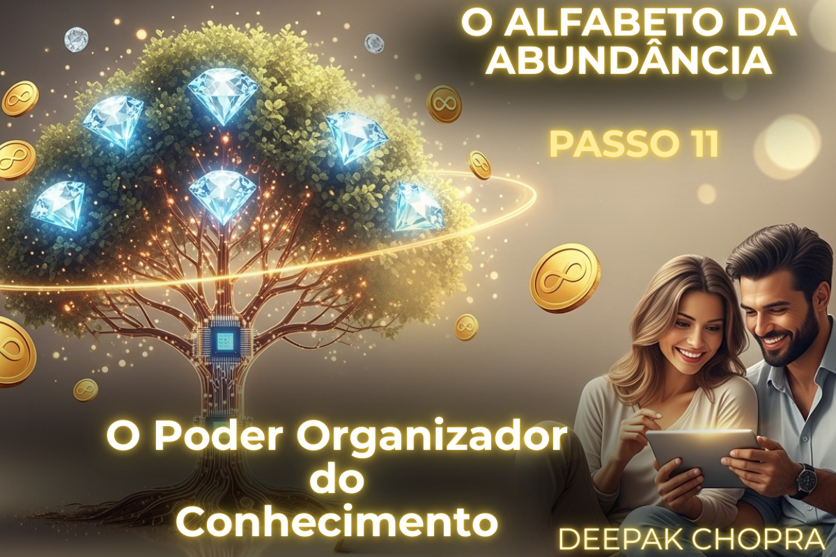 Zaira e Táric estudando o Alfabeto da Abundância Passo 11 e o poder organizador do conhecimento na Academia DP.